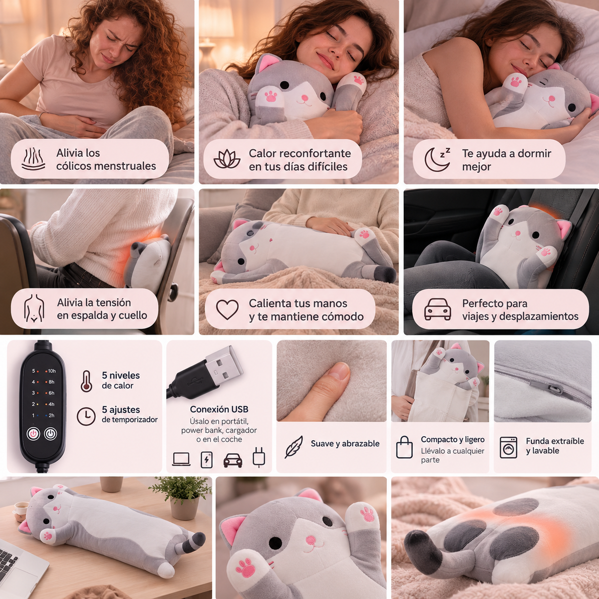 Gatito Térmico para Aliviar los cólicos.